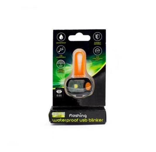 Animal Instincts Flashing Safety Waterproof Rectangle USB Blinker Orange - The Urban Pet Store - Dog Apparel